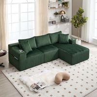 conjunto de sofa modular con chaise longue y 2 plazas en terciopelo acanalado 5 cojines bolsillos portavasos espuma hd montaje libre para salon