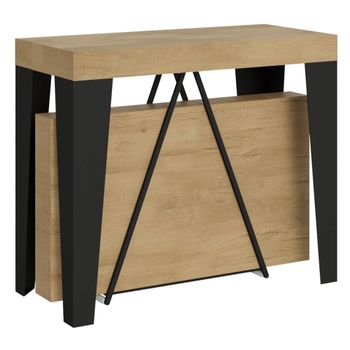 Consola extensible 90x40/300 cm effecto madera, roble natural