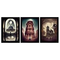 burton style illustrations of monuments and cities inspired by burtons dark and goth art interior design and decoration set collection 10 nacnic