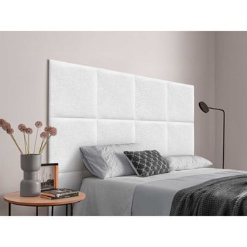 Dhome Cabecero Tapizado Para Camas De 200cm Compuesto De Paneles Autoadhesivos Intercambiables De Lino Natural Cama Lujo Dormitorio Acolchado (blanco,