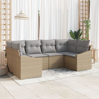 Juego De Sofá De Jardín De 6 Piezas Con Cojines Ratán Poli Beige V4465 Unico / Beige