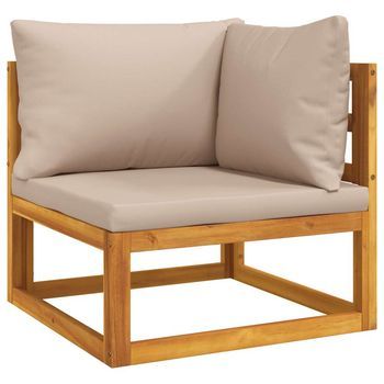 Sofá Modular De Esquina Madera Aciza Acacia Cojines Gris Taupé Vidaxl