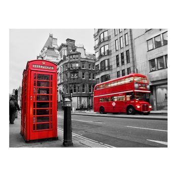 Papel Pintado 3d - Londres: Un Autobús Rojo Y Una Cabina Telefónica (350x270 Cm)