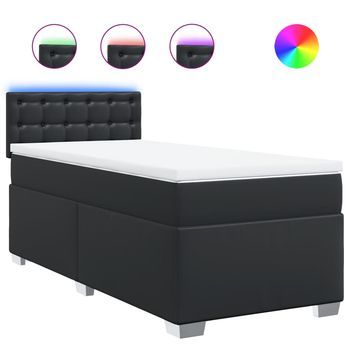 Cama Box Spring Con Colchón Cuero Sintético Negro 90x190 Cm