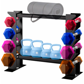 Estante Organizador De Gimnasio En Acero Con Soportes Para Mancuernas, Pesas Rusas Y Barras