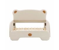 cama infantil tapizada de terciopelo 140x200 cm - cama nido con cabecero en forma de oso y somier de laminas - beige
