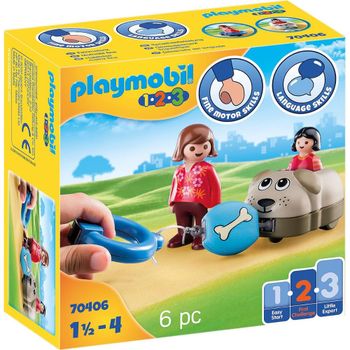 PLAYMOBIL 123 vagón mi perro (70406) cuidan y juegan con su perro de juguete.