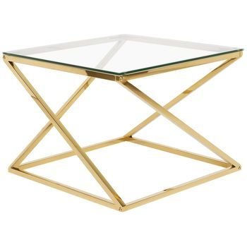 Mesa De Centro Con Marco De Acero Dorado Parte Superior Cuadrada De Vidrio Beverly