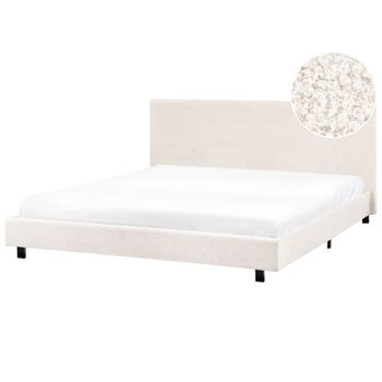 Cama Moderna De Bouclé 180 X 200 Cm Con Somier Y Cabecero Blanco Crema Albi