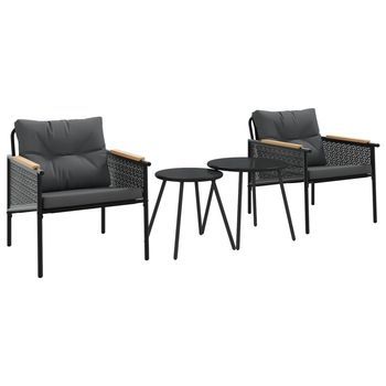 Juego De Muebles De Jardín Con Cojines 4 Piezas | Conjunto De Mesa Y Sillas Acero Negro