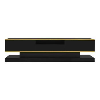 Mueble Tv Negro De 180 Cm Con Tres Cajones, Compartimento Abierto Y Luces Led