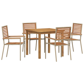 Conjunto De Comedor De Jardín De 5 Uds Poliratán Beige Acacia Cfw421399