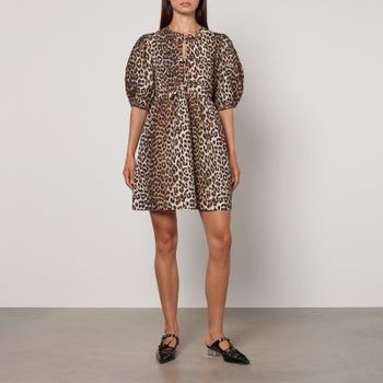 Ganni Leopard-Print Organic Cotton Mini Dress - EU 44/UK 16