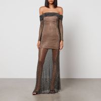 self-portrait rhinestone-embellished macrame maxi dress - uk 14us 10