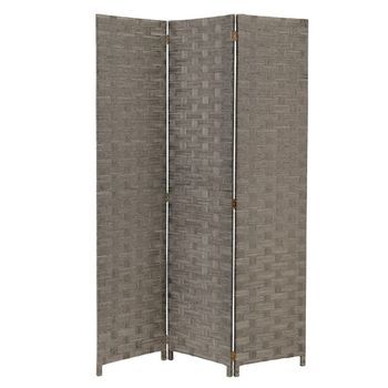 Biombo Tríptico De Papel Trenzado Color Gris, Plegable Y De 120x175 Cm Casaselección