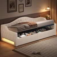 cama de dia tapizada 90x200 cm beige con led y almacenamiento