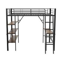 cama entrepiso de hierro - 90x200 cm - con escritorio y 3 estantes - negro