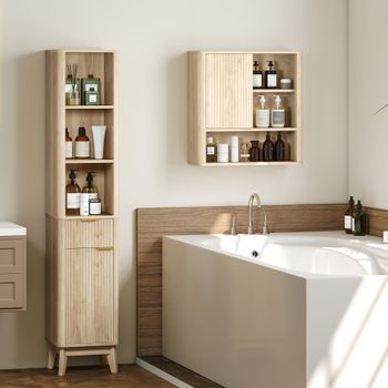 Columna De Baño De Mdf Homcom 33x30x170 Cm Natural