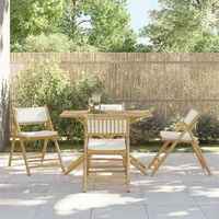 juego de bistro plegable con cojines 5 uds  conjunto de mesa y sillas bambu blanco crema