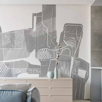 Papel pintado panorámico gráfico, gris 225 x 250cm