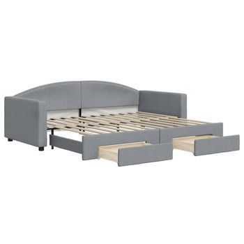 Sofá Cama | Cama Para Adulto | Sofá Convertible Nido Con Cajones Tela Gris Claro 90x200 Cm