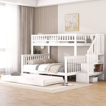 Litera Infantil Blanca 90x200 Y 140x200 Con Cama Nido Y Escalera