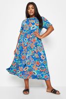 yours vestido midi azul de flores mujer curvy y tallas grandes yours