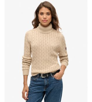 Superdry para mujer. W6110614A Jersey de Ochos Holgado Cuello Vuelto taupe (XS), Casual, Algodón, Manga larga