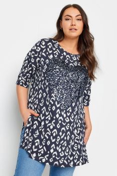 Yours Camiseta Azul Estampada Con Corazón De Lentejuelas, Mujer Curvy Y Tallas Grandes, Yours