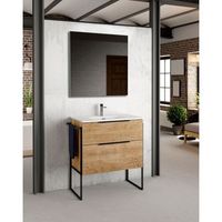 mueble de bano al suelo con lavabo ceramico  2 cajones con cierre amortiguado y organizador  70 cm - roble natural