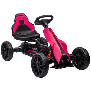 HOMCOM Go-Kart, vehículo para niños con asiento ajustable, coche a pedales, tretcar con freno de mano, 3-8 años, exterior, Rosa   Aosom España