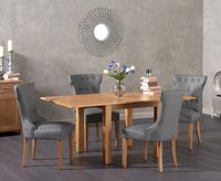 somerset 90cm flip top oak dining table with camille grey faux leather chairs - grey 2 chairs