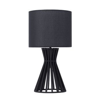Lámpara De Mesa Pantalla De Madera Y Tela Negra Estilo Contemporáneo Carrion