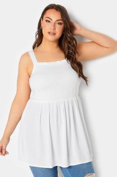 Yours Top De Tirantes Blanco Busto Fruncido, Mujer Curvy Y Tallas Grandes, Yours