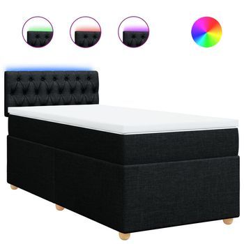 Cama Individual | Cama De Adulto | Cama Box Spring Con Colchón Tela Negro 90x200 Cm