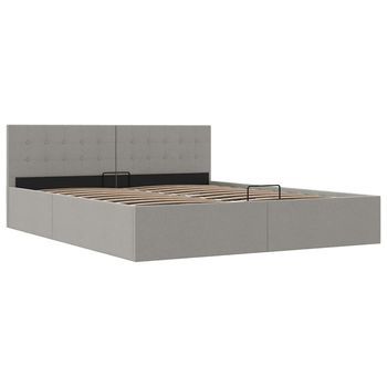 Cama Canapé Hidráulica Almacenaje Led Tela Gris Claro 160x200cm