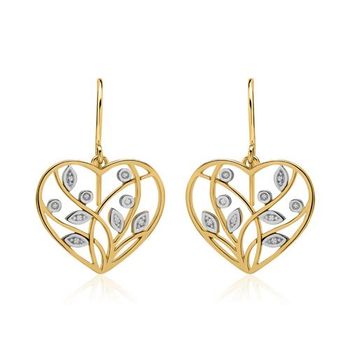 Pendientes corazón floral oro 14 quilates