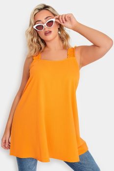 Limited Collection Top Naranja Con Tirantes Fruncidos, Mujer Curvy Y Tallas Grandes, Limited Collection