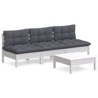 muebles de jardin 4 uds  mesa y sillas con cojines antracita madera pino