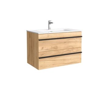 Mueble de baño serie born 80 cm roble con perfil de tirador | lavabo de porcelana | salgar
