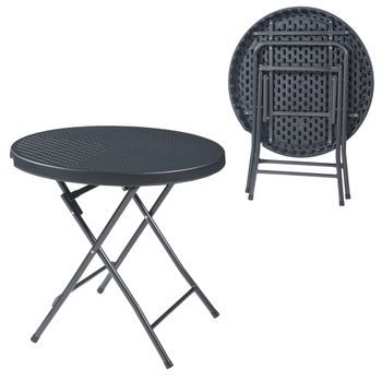 Mesa Plegable Mark Exterior Ø80x74cm - Efecto Ratán Negro [en.casa]