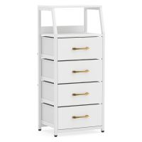costway cajonera de 4 cajones con marco metalico asa dorada elegante gran capacidad de almacenamiento para dormitorio 405 x 29 x 94 cm blanco