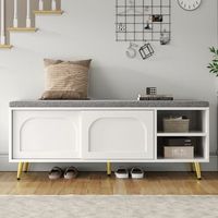 banco con almacenaje - con asiento y estante - tablero de particulas - blanco 121x35x49cm