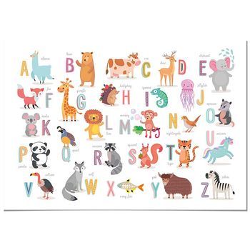 Panorama Cuadro De Aluminio  Infantiles Para Habitación Abecedario Animales 100x70 Cm