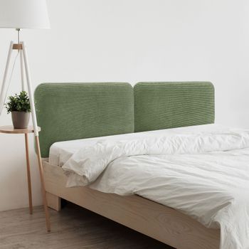 Dhome Cabecero Tapizado En Pana Liso Redondeado Para Pared Acústicos Cabeceros Absorbentes Cabezal Cama Dormitorio (verde Selva, 220cm Dual)