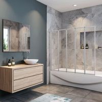 mampara de banera 5 hojas plegables perfil gris mate 120x140cm aica
