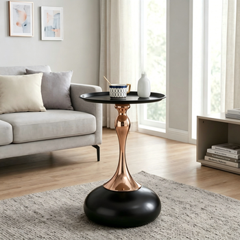 Mesa Auxiliar Redonda - Mueble De Salón - Acero Al Carbono - Negro Y Dorado (38x38x54cm)