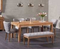 verona 150cm solid oak dining table with isobel fabric chairs and camille grey bench - grey 2 chairs