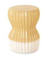 taburete mesita auxiliar de ceramica amarillo y blanco