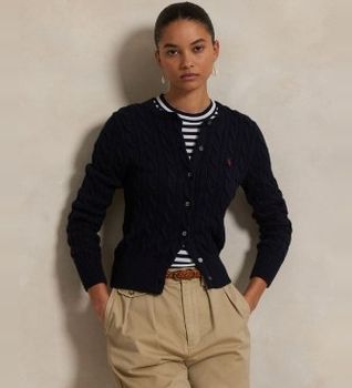 Polo Ralph Lauren para mujer. 211971868008 Cárdigan de algodón en punto de ochos marino (XS), Casual